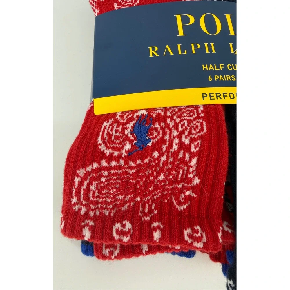 Polo Ralph Lauren Mens 6 Pair Crew Socks Paisley Performance Multi 10-13